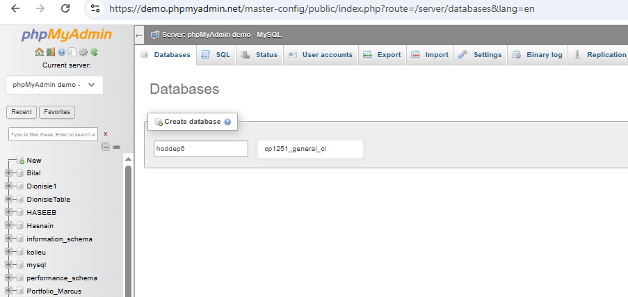 select New Database in PhpMyAdmin